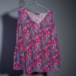 2x Blouse Full Slit Sleeve Multicolor Red Plus Size 22/24W Tunic Length